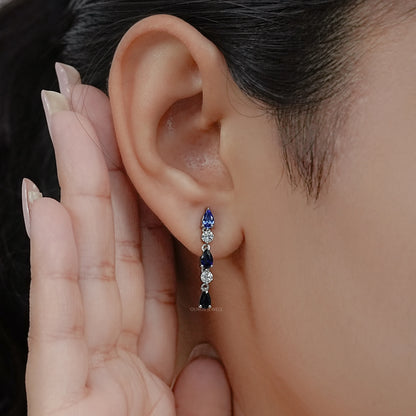 Blue Pear Cut Gemstone Drop Dangle Earrings