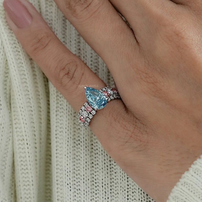 Fancy Blue Pear Lab Diamond Accent Cocktail Ring Ring