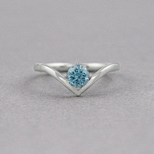 Blue Round Lab Diamond Curved Solitaire Ring Ring