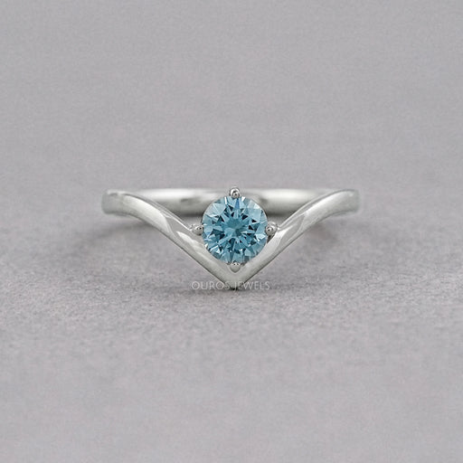 Blue Round Lab Diamond Curved Solitaire Ring Ring