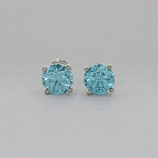 Pink And Blue Round Diamond Stud Earrings Earring