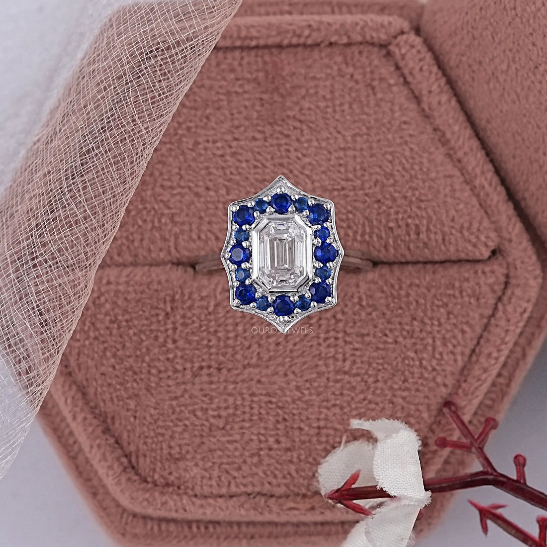 Bezel Set Old Mine Emerald Diamond Halo Gemstone Ring Rings