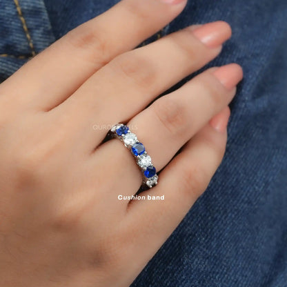 Cushion And Round Cut Diamond Eternity Band Rings
