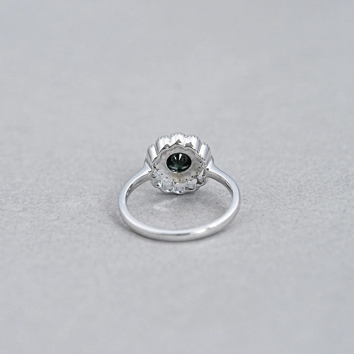 Double Halo Round Shape Black Diamond Engagement Ring Rings
