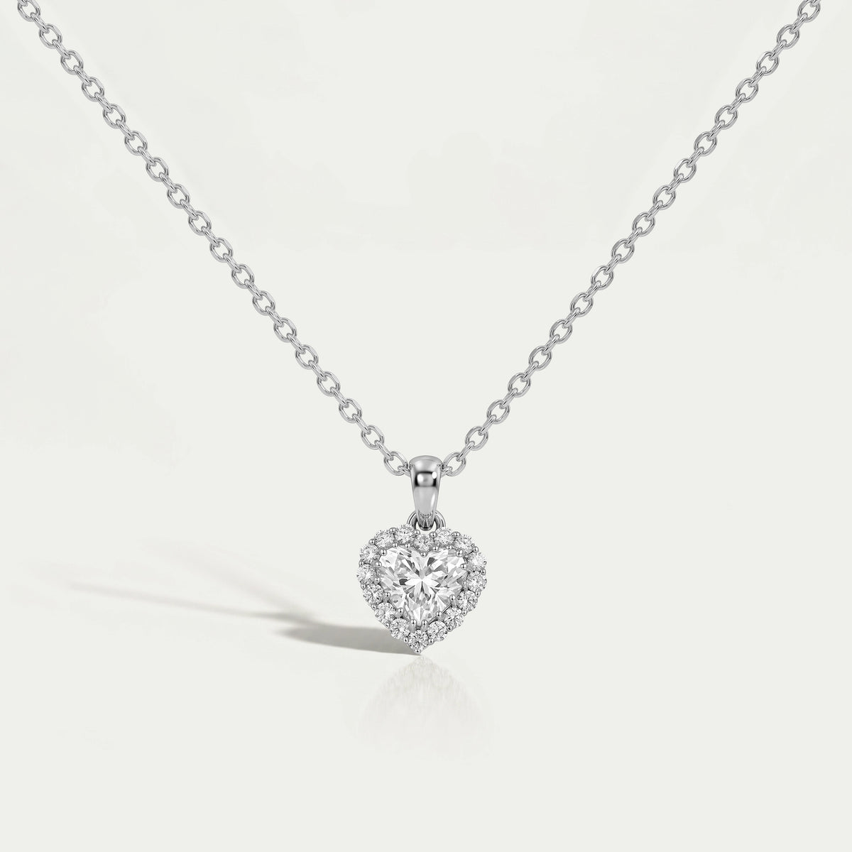 Heart Shape Lab Grown Diamond Halo Pendant Necklaces