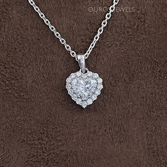Heart Shape Lab Grown Diamond Halo Pendant Necklaces