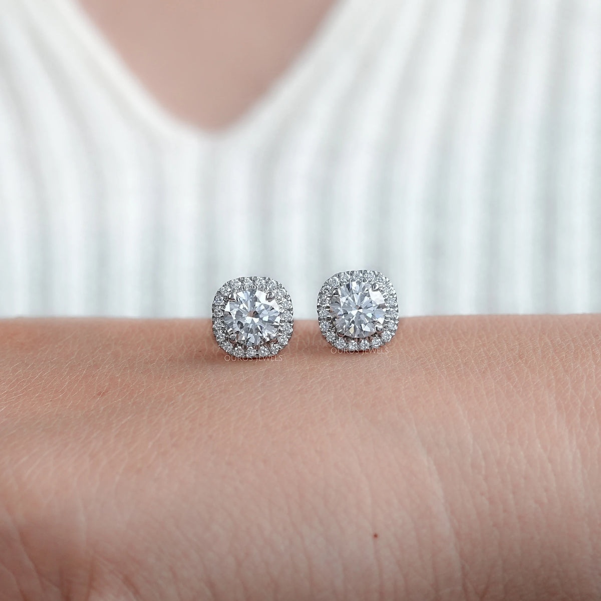 Brilliant Round Lab Diamond Halo Stud Earrings Earring