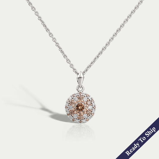 Brown Round Diamond Double Halo Pendant Necklaces