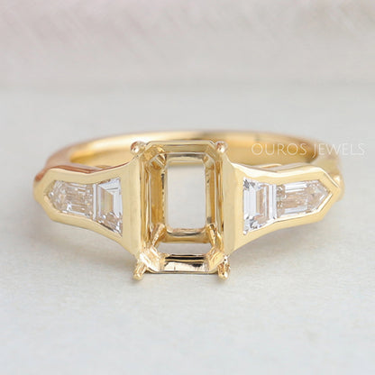 Bullet & Trapezoid Cut Semi Mount Engagement Ring Ring