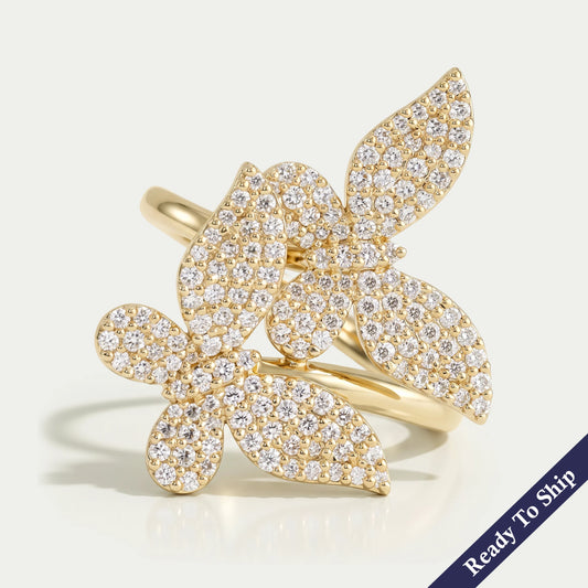 Butterfly Shape Round Cluster Diamond Anniversary Ring