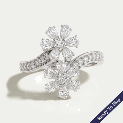 Bypass Pear Cut Flower Style Engagement Ring