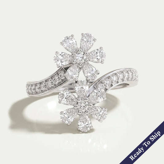 Bypass Pear Cut Flower Style Engagement Ring