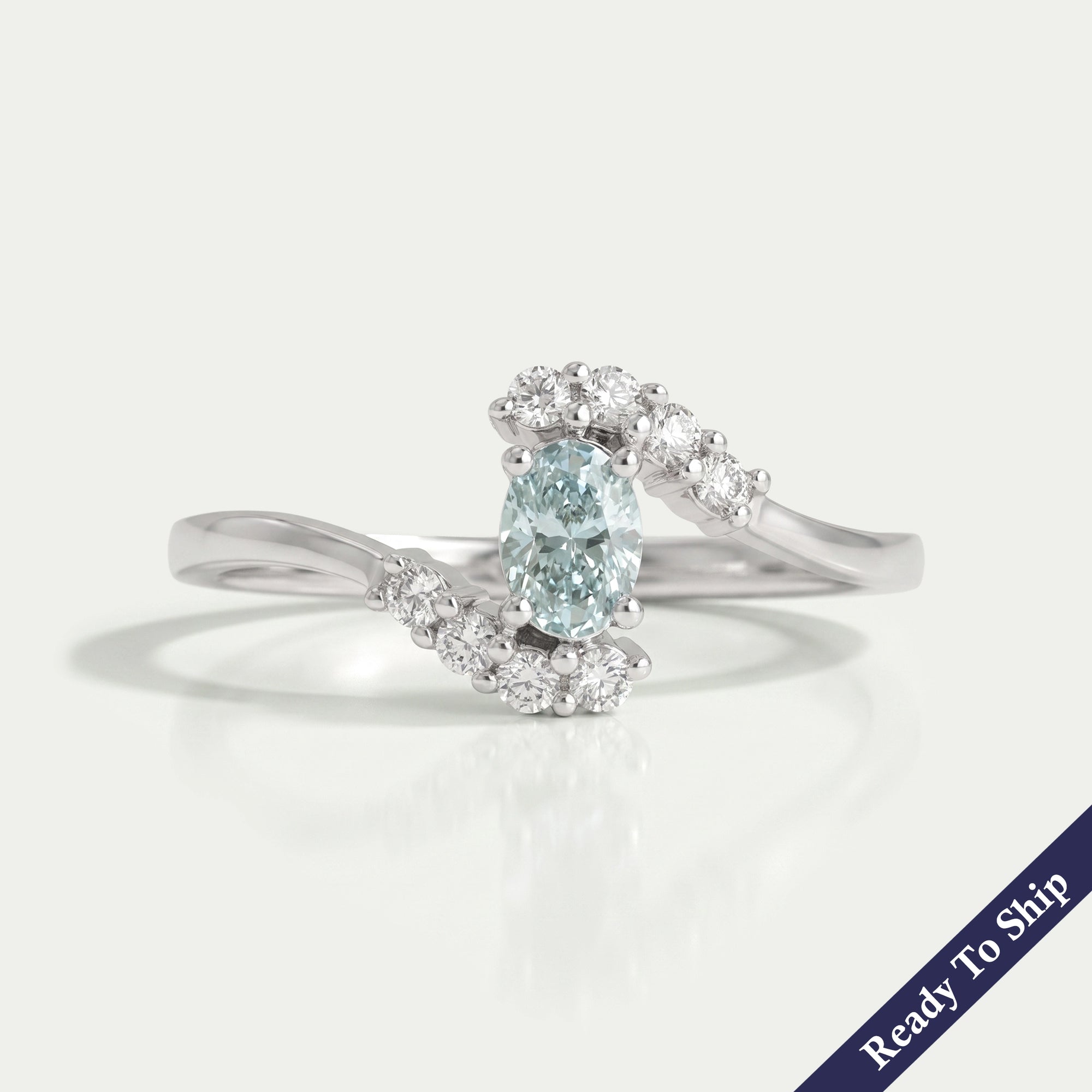 Green Oval Diamond Bypass Set Ring