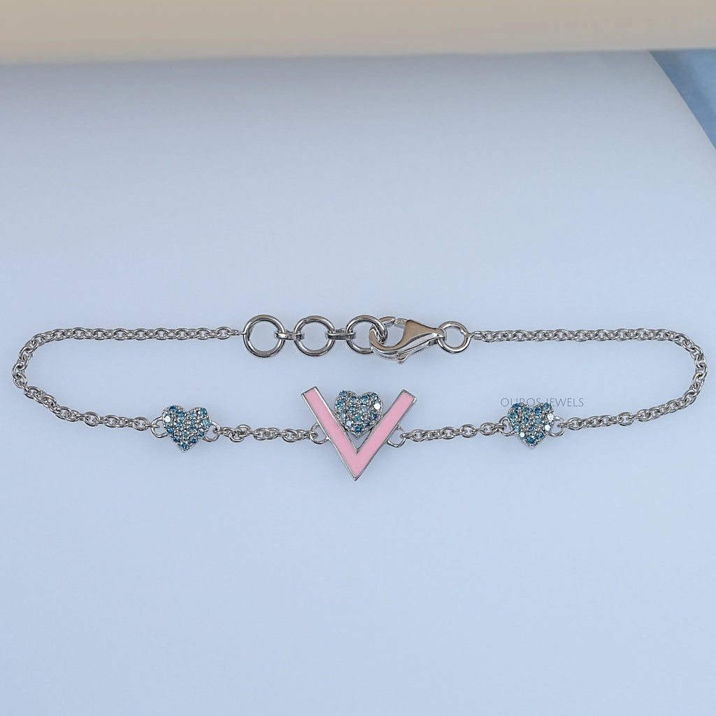 Heart Shaped Blue Round Diamond Bracelet For Baby Girl