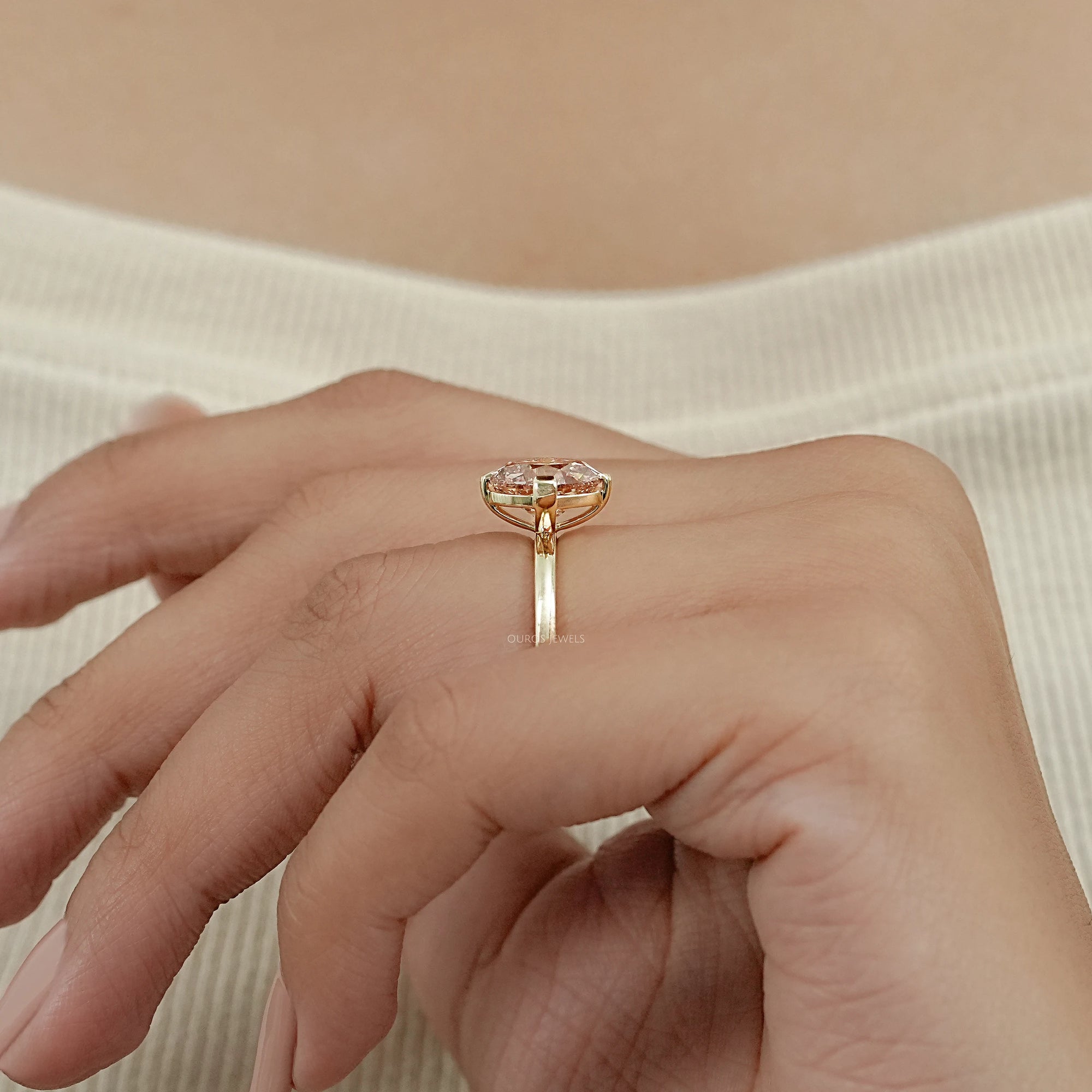Champagne Old Mine Oval Cut Solitaire Ring Ring