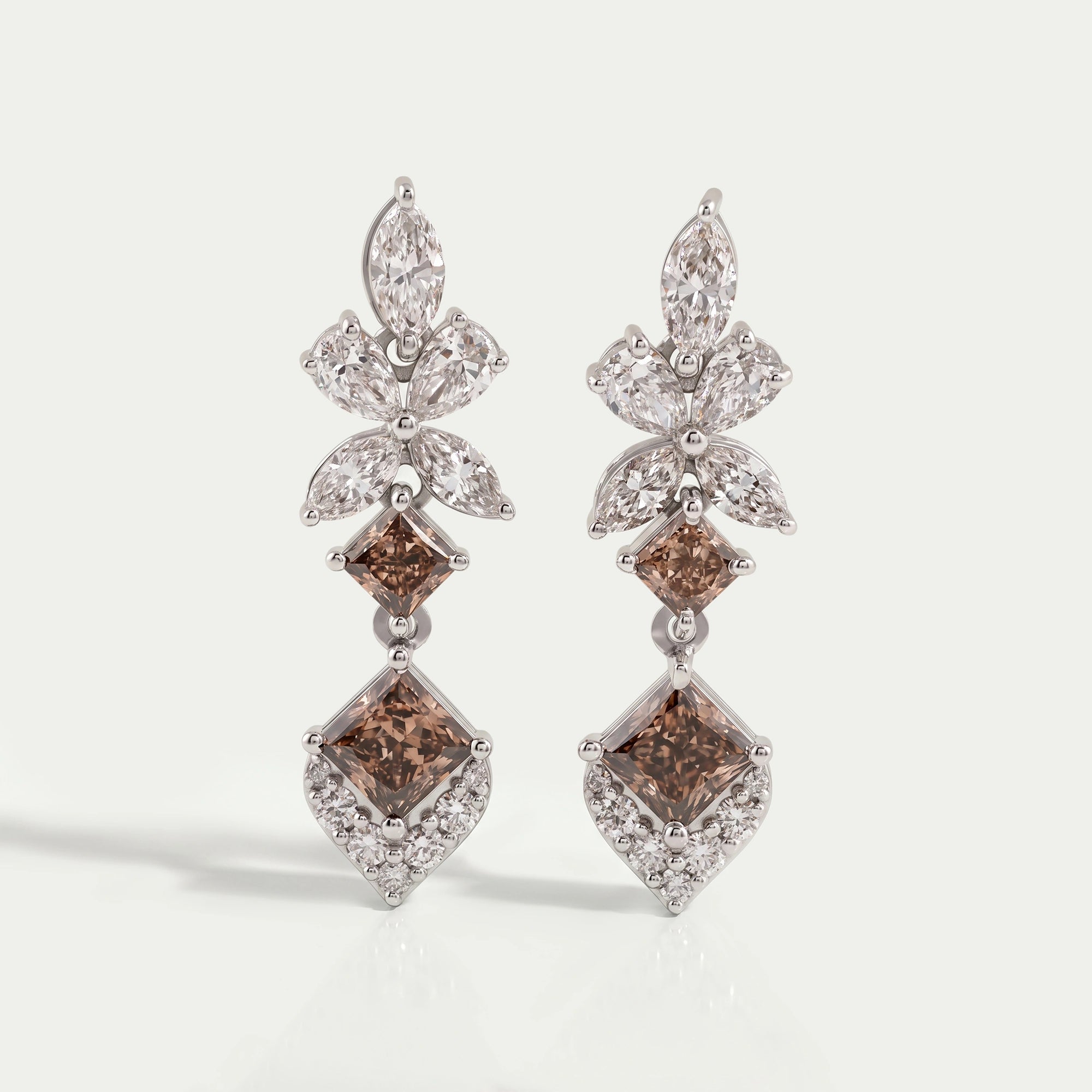 Champagne Princess Cut Drop Earrings Earrings