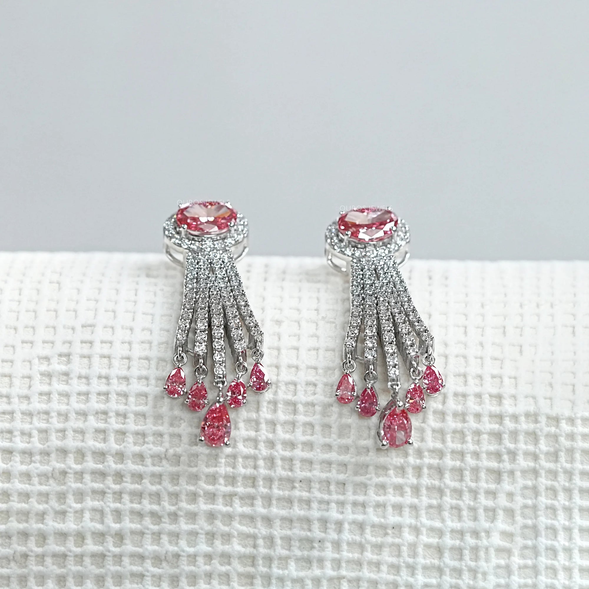 Pink Oval And Pear Cut Lab Diamond Chandelier Earrings Earring