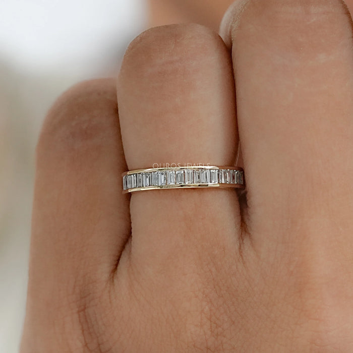 Baguette Lab Diamond Channel Set Half Eternity Band Rings
