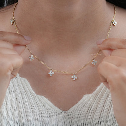 Daisy Flower Bezel Set Chain Station Necklace Necklaces