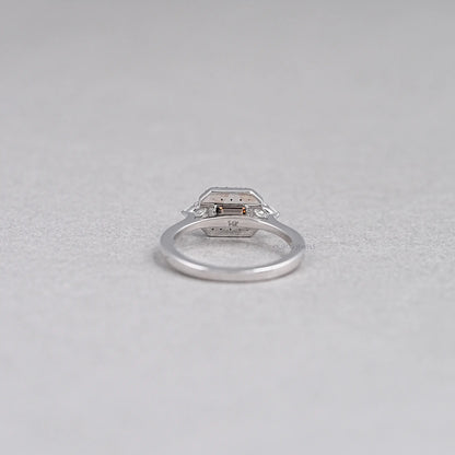 Champagne Emerald Shape Three Stone Engagement Ring Rings