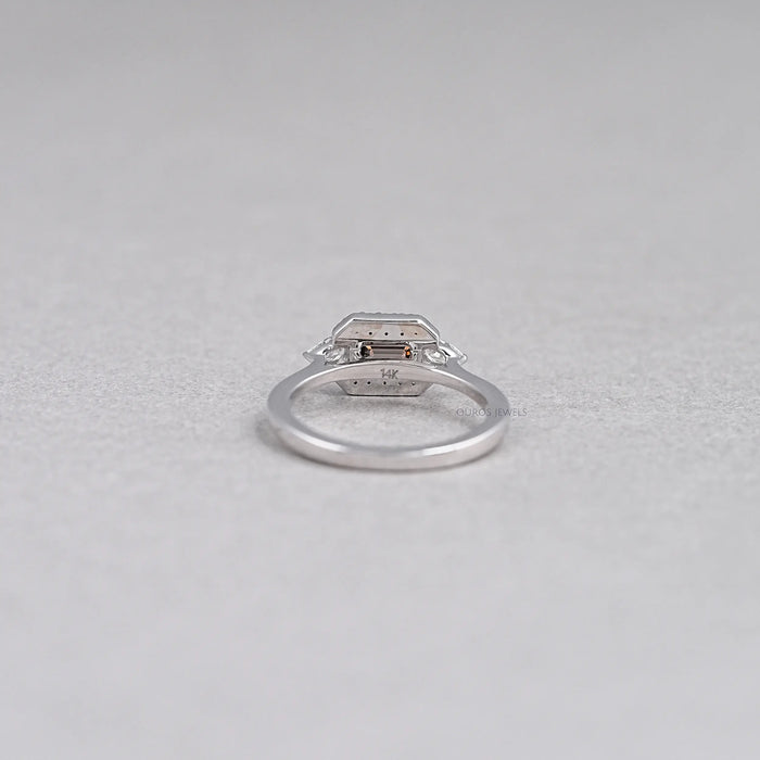 Champagne Emerald Shape Three Stone Engagement Ring Rings