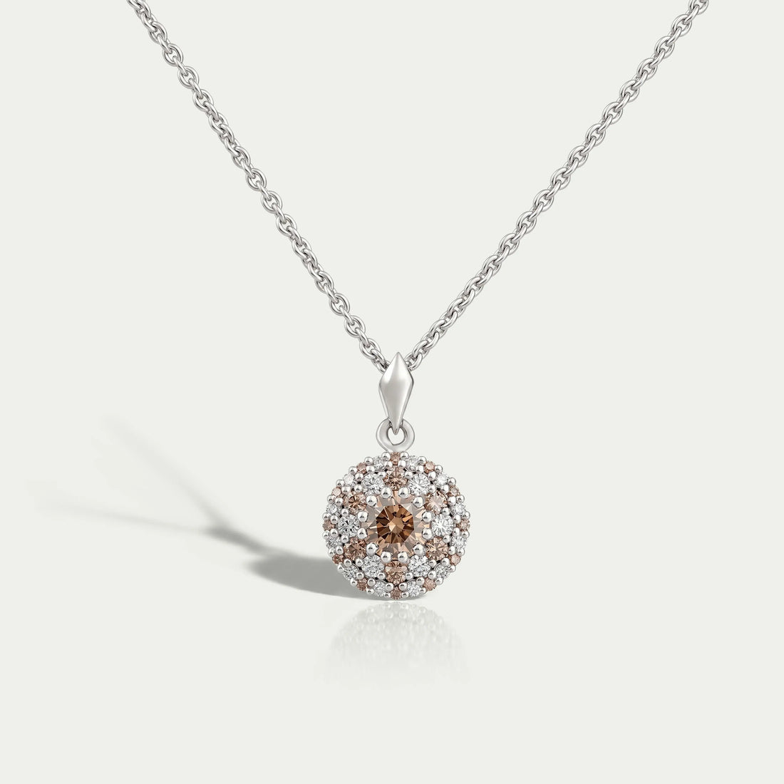 Double Halo Round Shape Champagne Diamond Pendant Necklaces