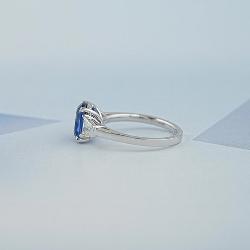 Sapphire Cushion Gemstone With Trapezoid Diamond Ring Rings