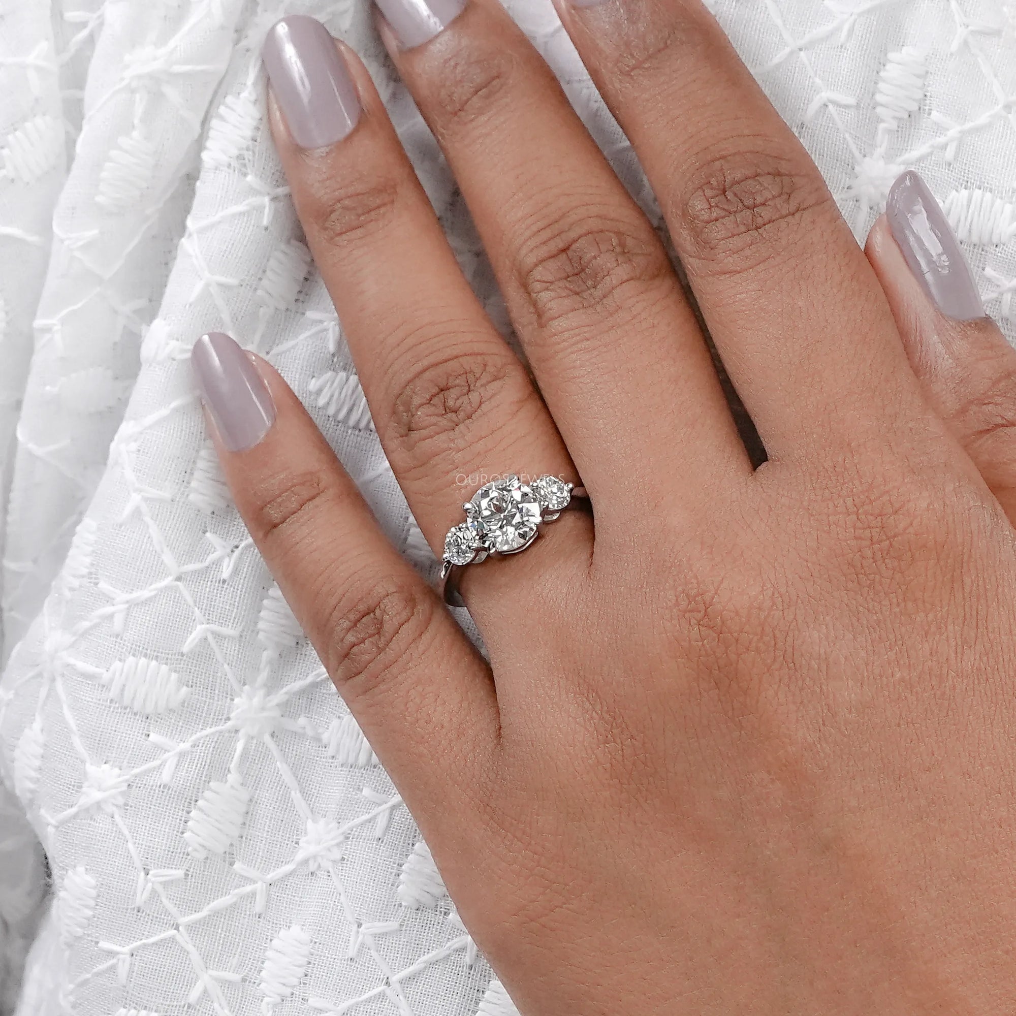 Old European Round Cut Three Stone Engagement Ring Rings