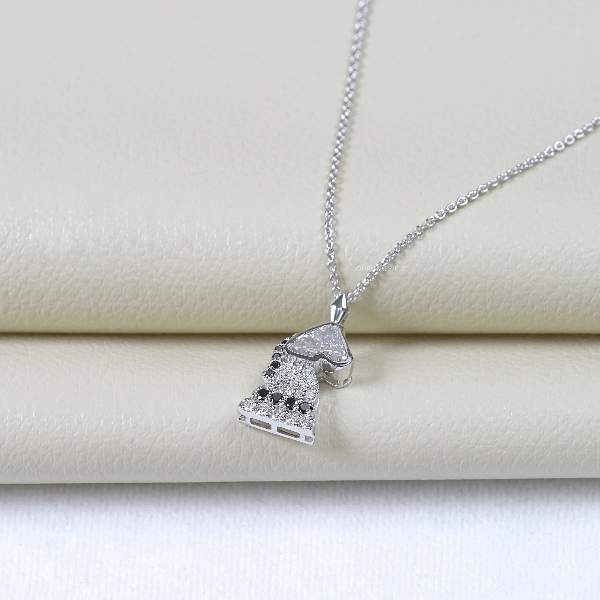 Knight Chess Horse Cut Lab Diamond Cluster Pendant Necklaces