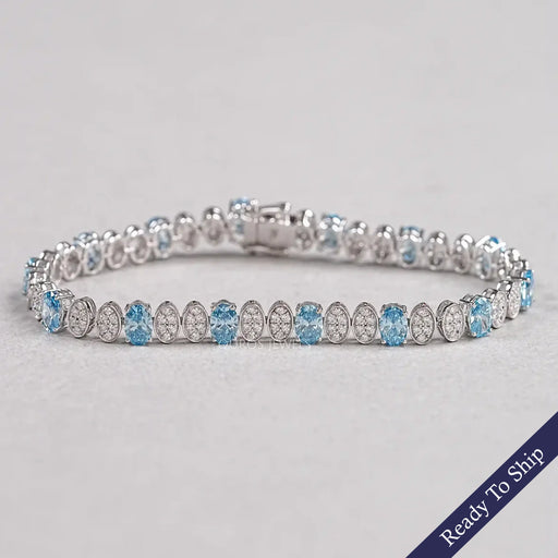Blue Oval Diamond And Round Diamond Tennis Bracelet Bracelet