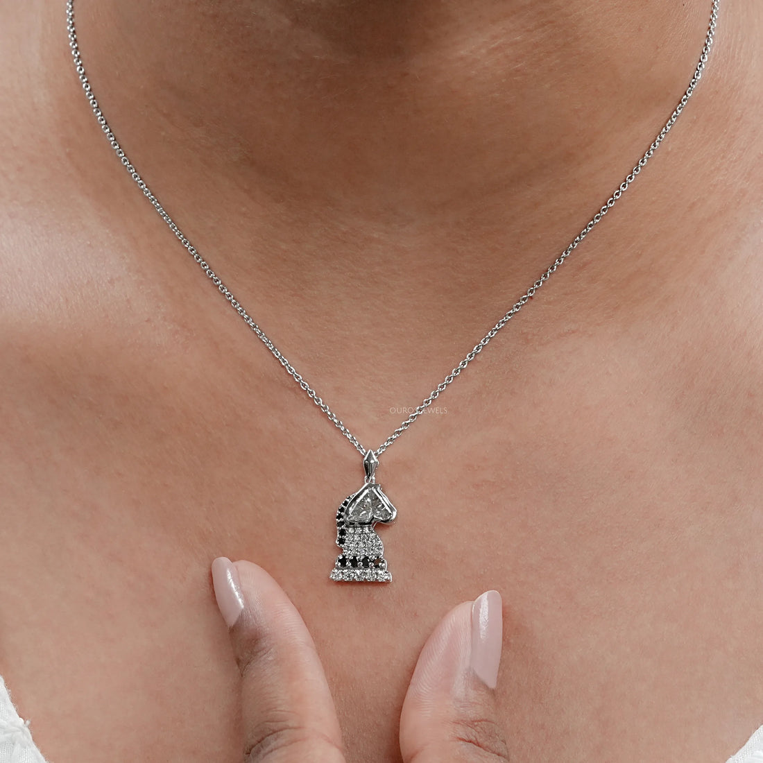Knight Chess Horse Cut Lab Diamond Cluster Pendant Necklaces
