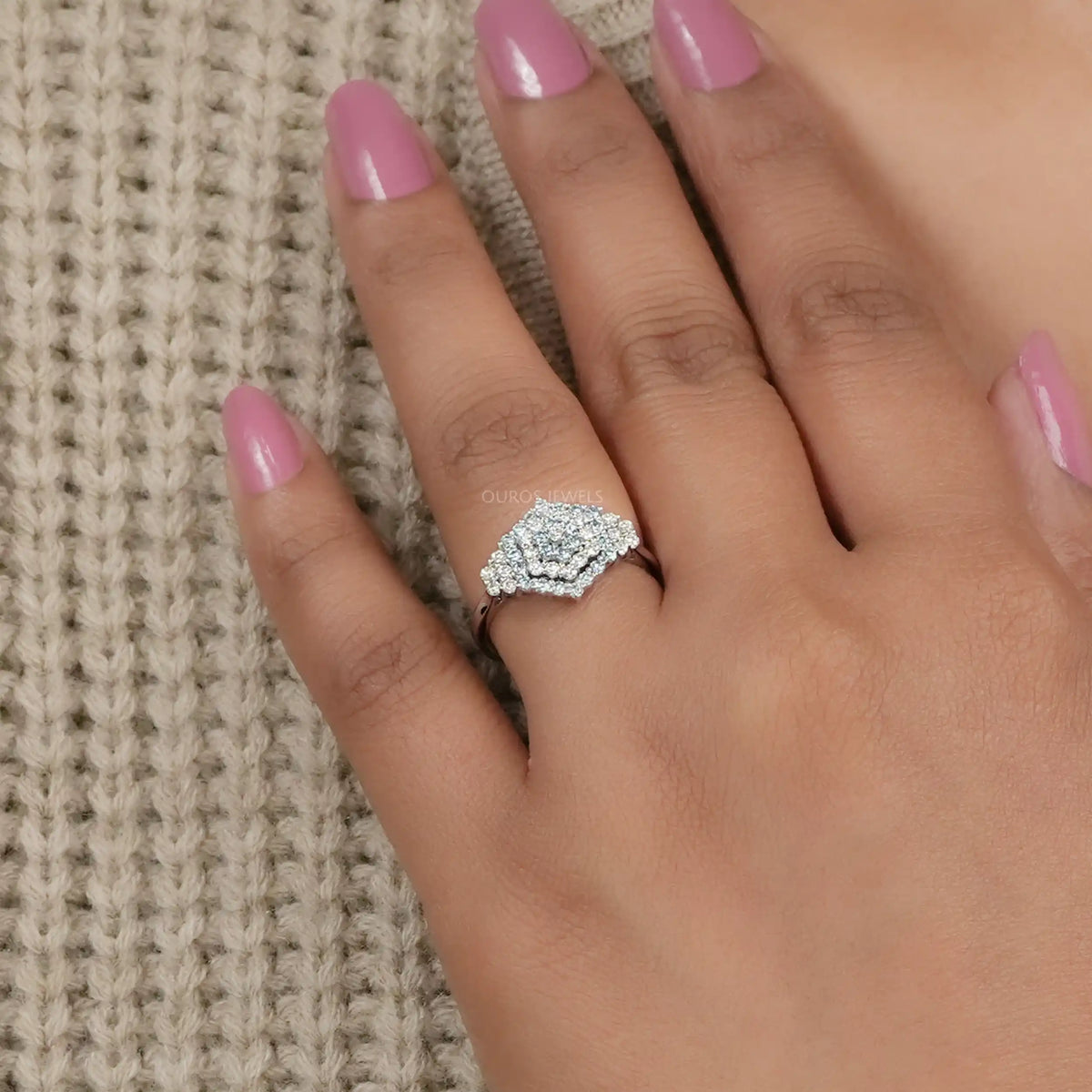 Fancy Blue Round Cut Cluster Lab Diamond Engagement Ring Rings