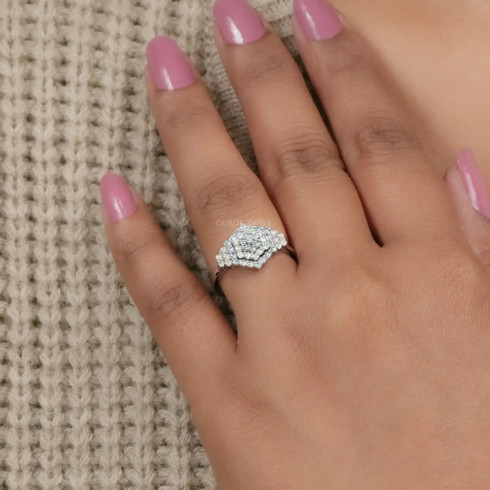 Fancy Blue Round Cut Cluster Lab Diamond Engagement Ring Rings