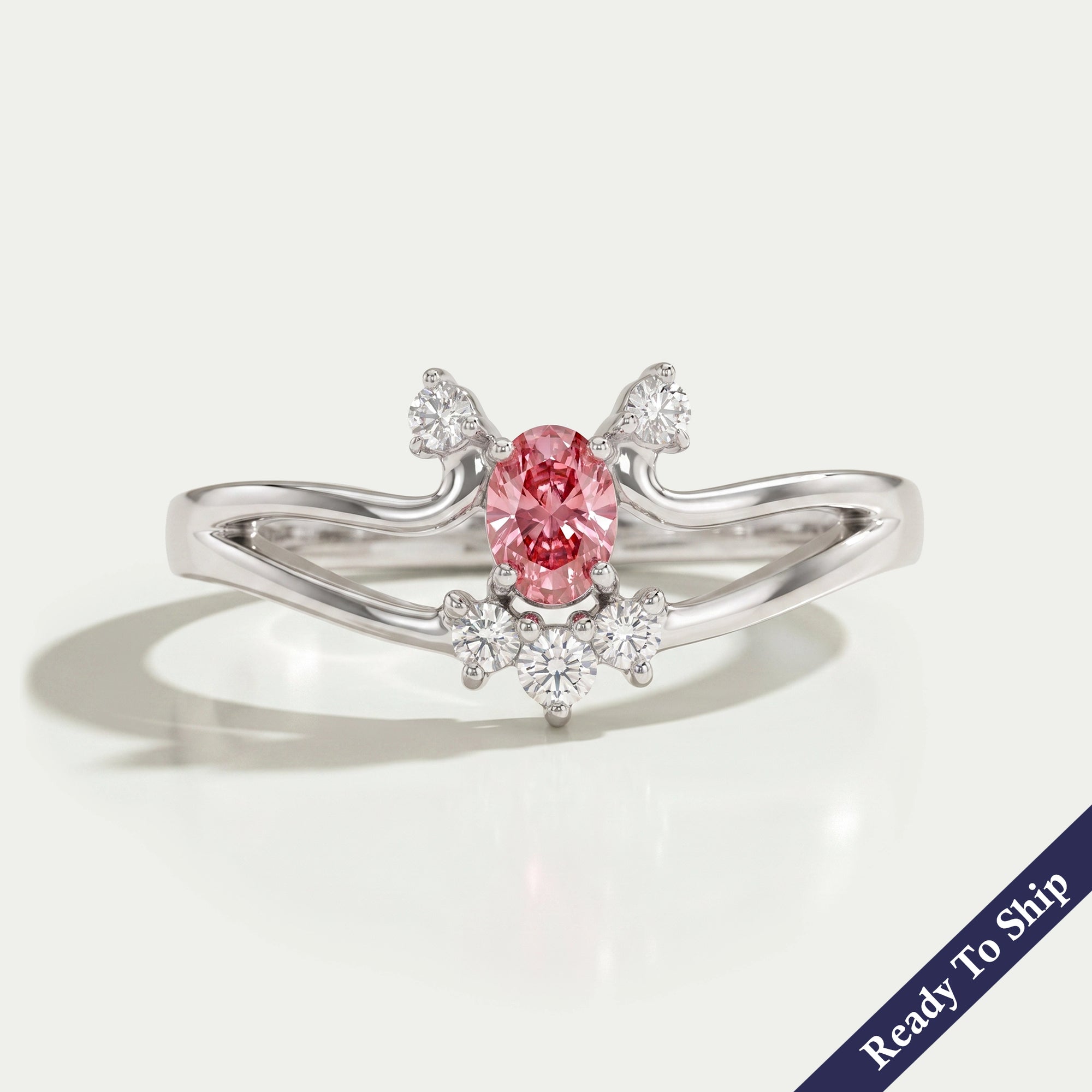 Pink Oval Cut Cluster Diamond Ring