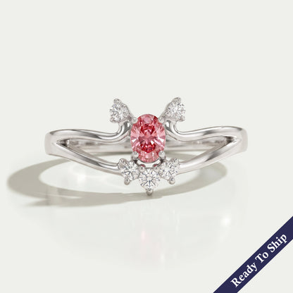 Pink Oval Cut Cluster Diamond Ring