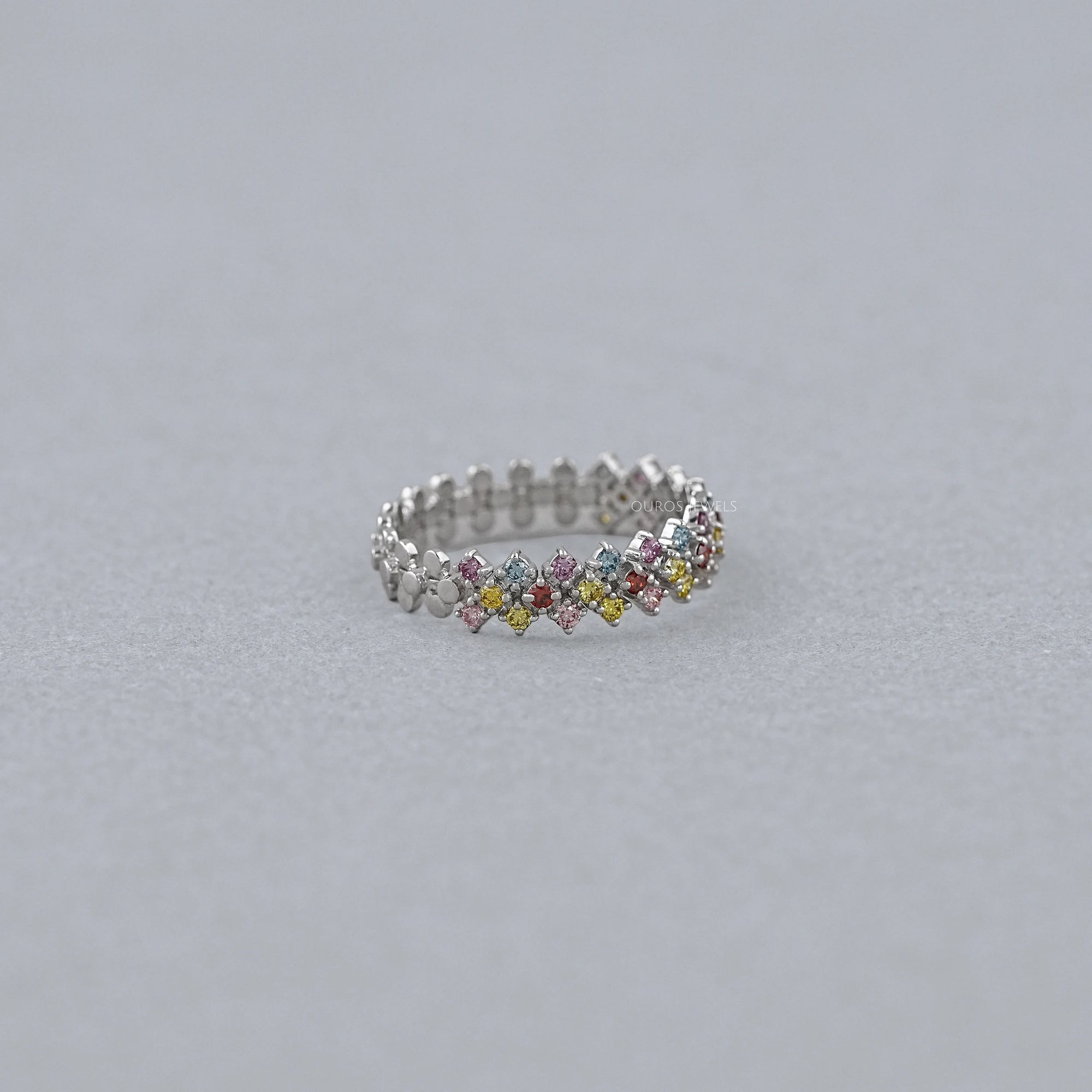 Fancy Color Round Cut Half Wedding Band