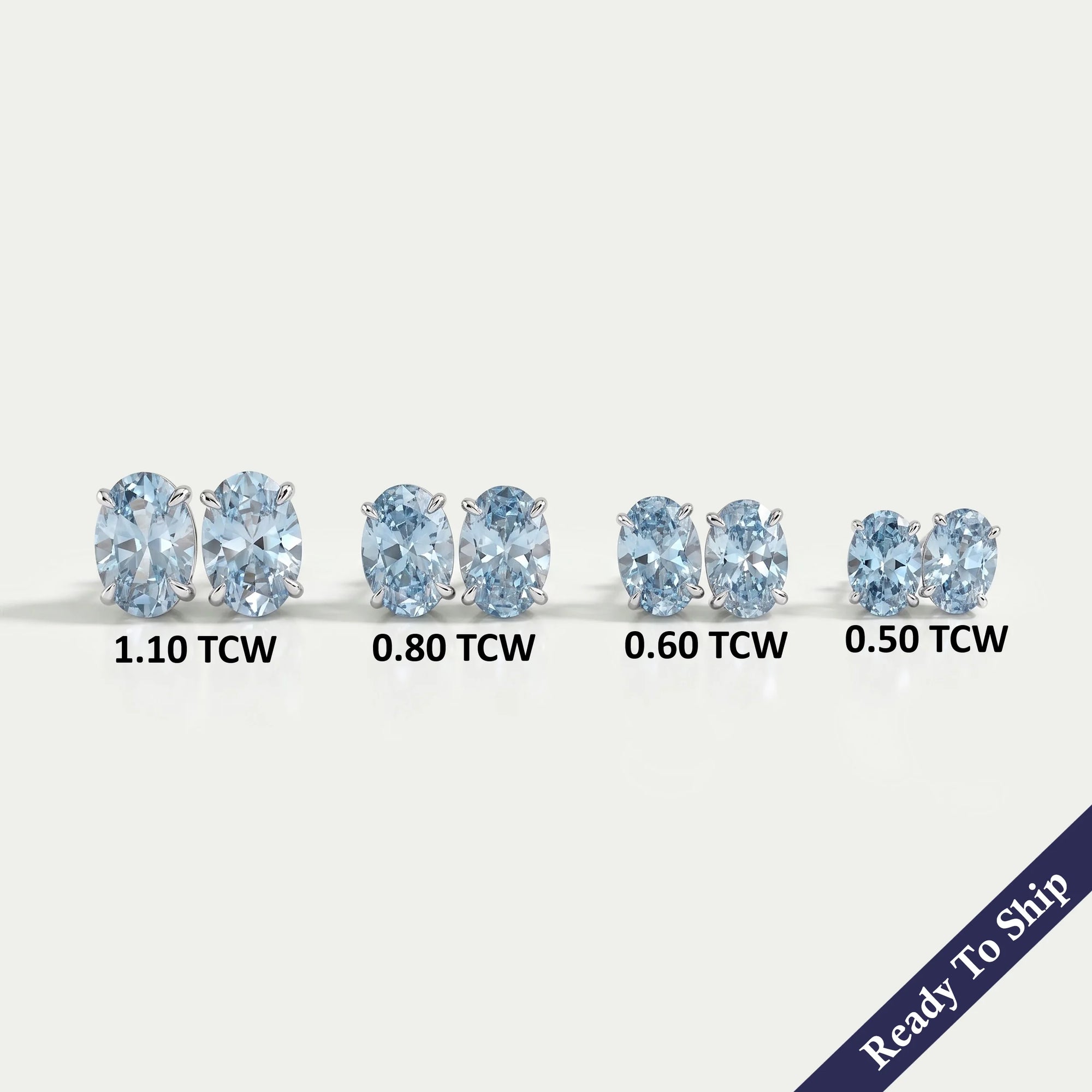 Lab Grown Blue Oval Diamond Earrings Studs