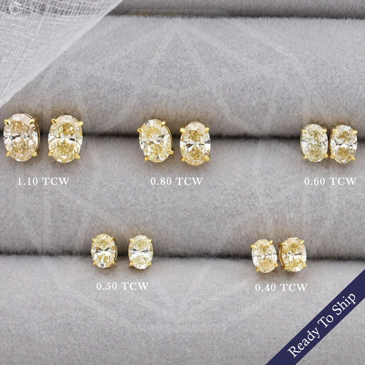 Yellow Oval Cut Lab Grown Diamond Screw Back Earrings