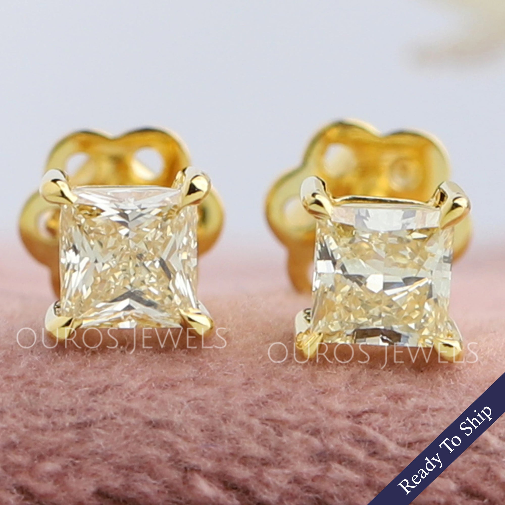 Yellow Princess Diamond Solitaire Stud
