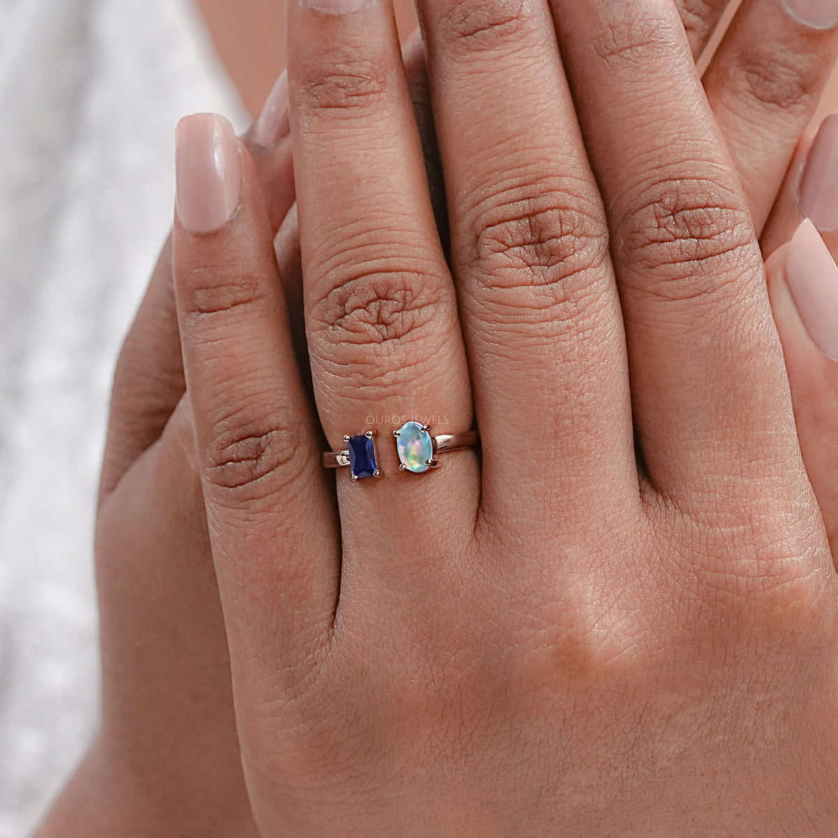 Opal And Sapphire Emerald Open Cuff Ring Rings