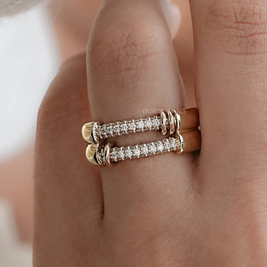 Double Row Connecter Round Lab Diamond Wedding Band Rings