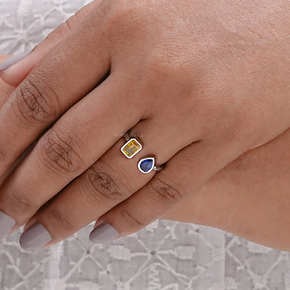 Bezel Set Open Cuff Gemstone Ring Rings