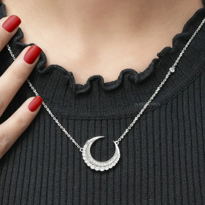 Round Cut Lab Diamond Crescent Moon Pendant Necklaces