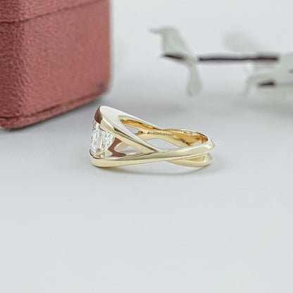 East West Emerald Diamond Cross Spilt Shank Ring Rings