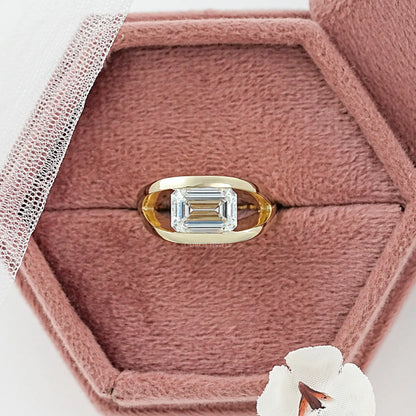 East West Emerald Diamond Cross Spilt Shank Ring Rings
