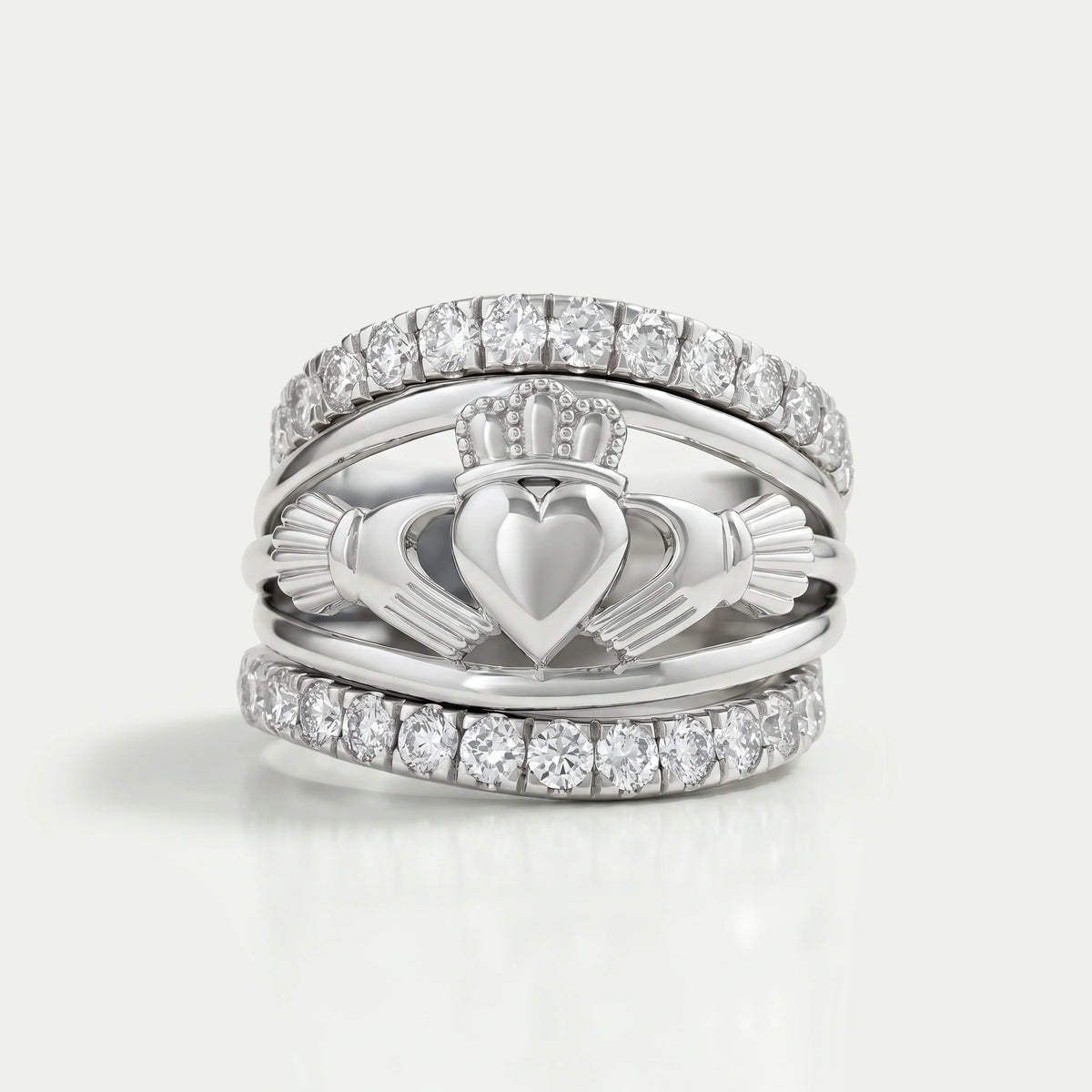 Heart Shape Crown Hands Lab Diamond Ring Set Ring