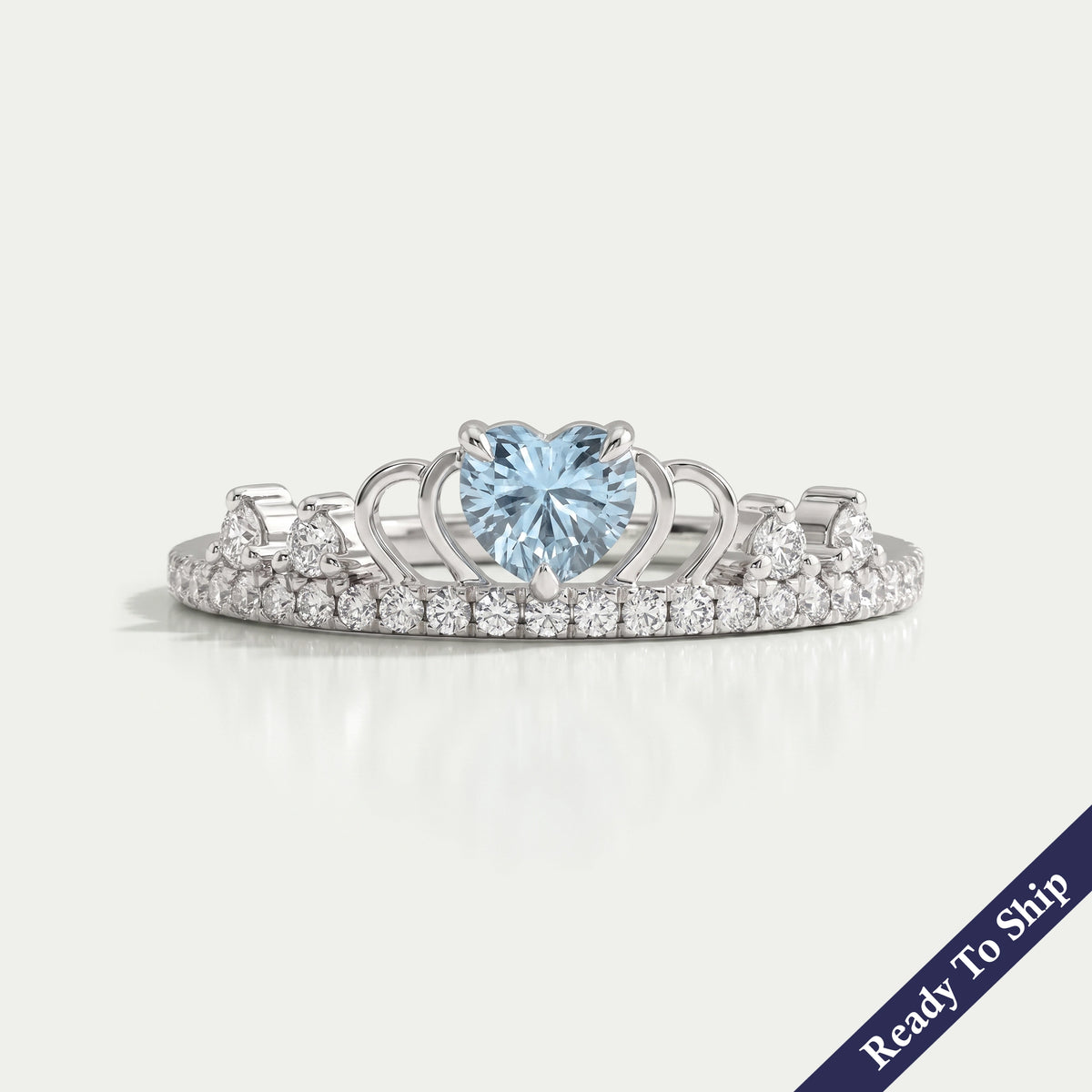 Blue Heart Diamond Crown Style Ring