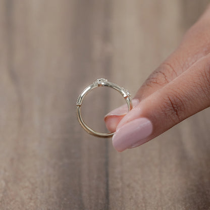 Crown Style Round Cut Lab Diamond Chevron Band Rings