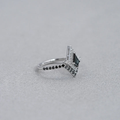 Black kite Cut Halo Curved Wedding Ring Rings