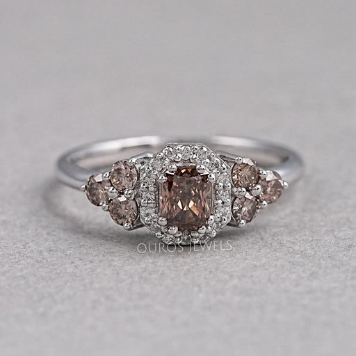 Fancy Cushion Cut Halo Champagne Diamond Ring Rings